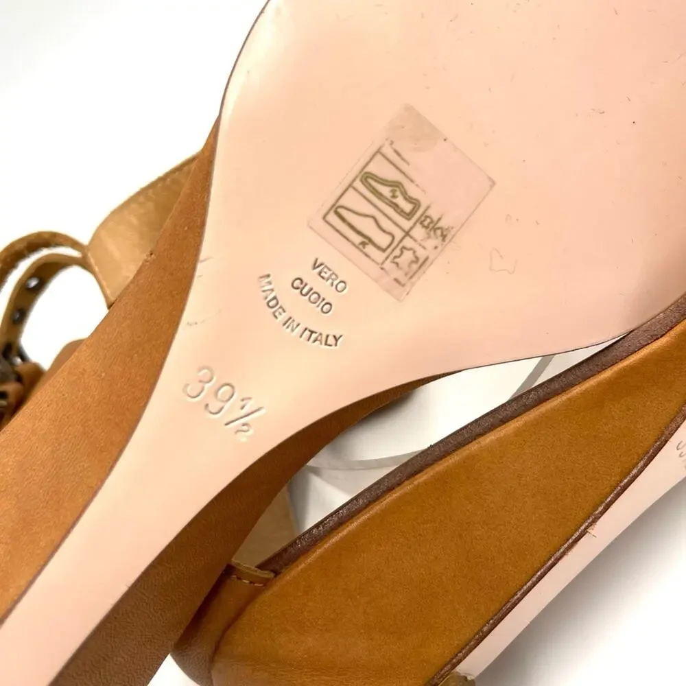 NEW - Red Valentino sandals eyelet bow double buckle closure sz 39.5 cognac tan